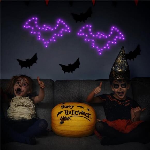 Halloween Decorations, 2 Pack Bat Window Lights, 8 Modes Battery Operated Timer - Picture 5 of 8